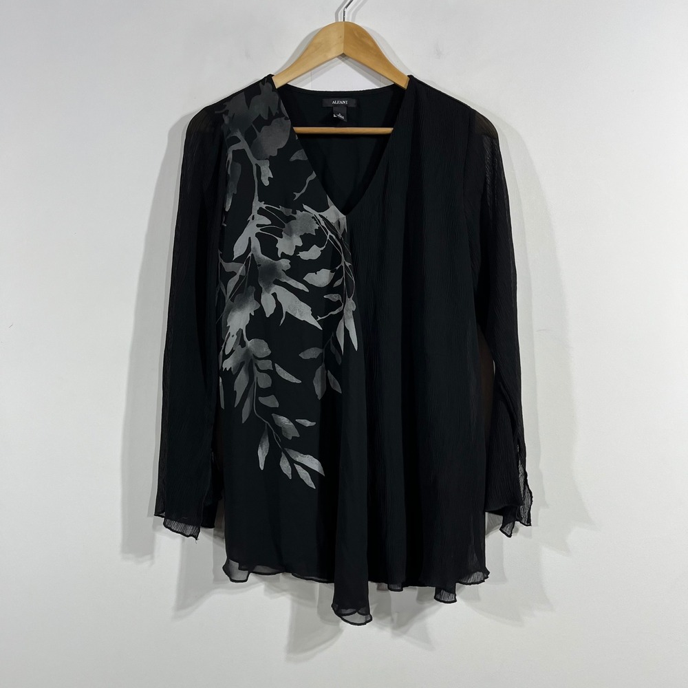 Alfani Artsy Lagenlook Crinkle Chiffon Leaf Print Top Lightweight Lagom Womens 4